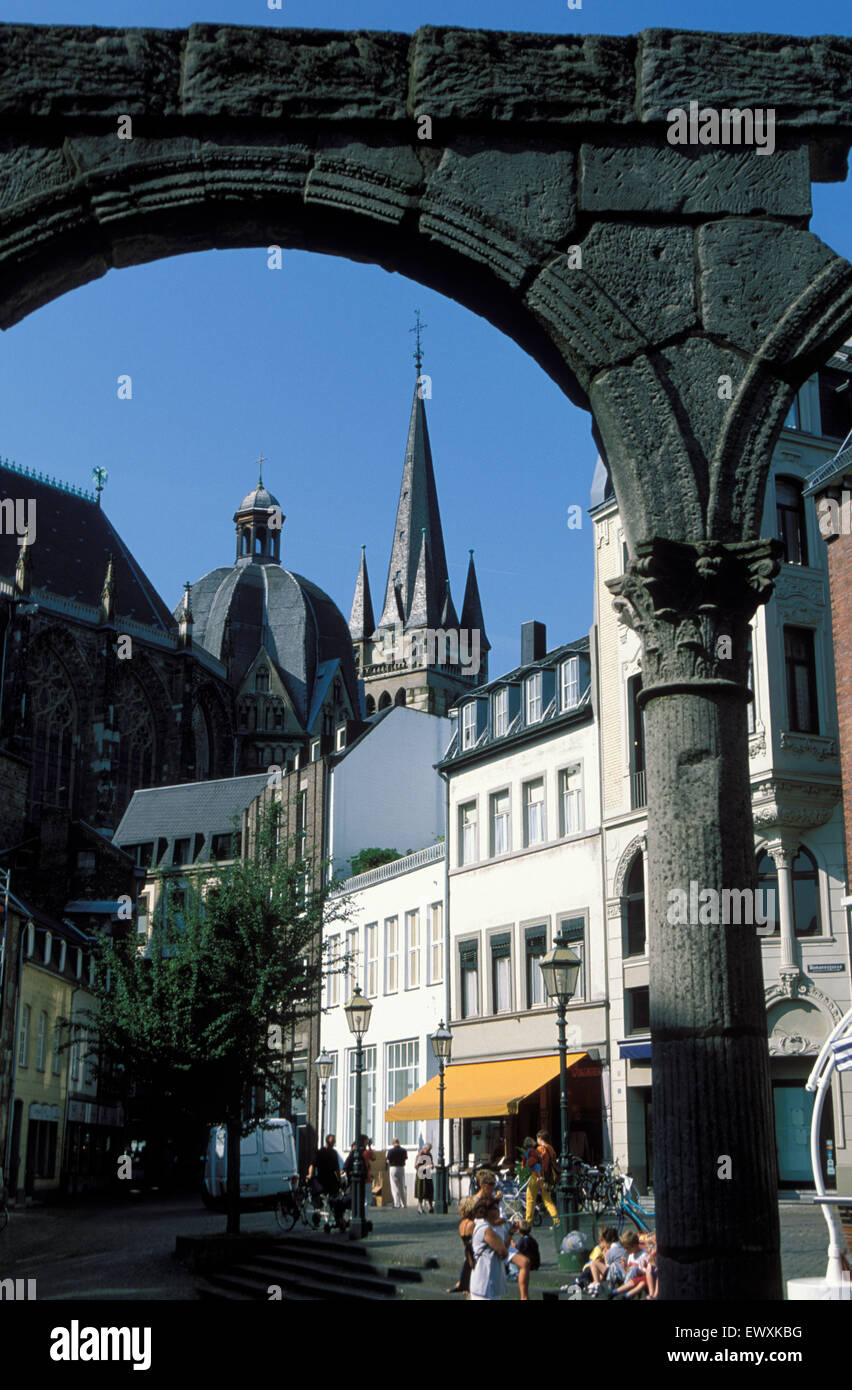 DEU, Germany, Aachen, view from the square 'Im Hof' to the cathedral  DEU, Deutschland, Aachen, Blick vom Platz ''Im Hof'' zum D Stock Photo