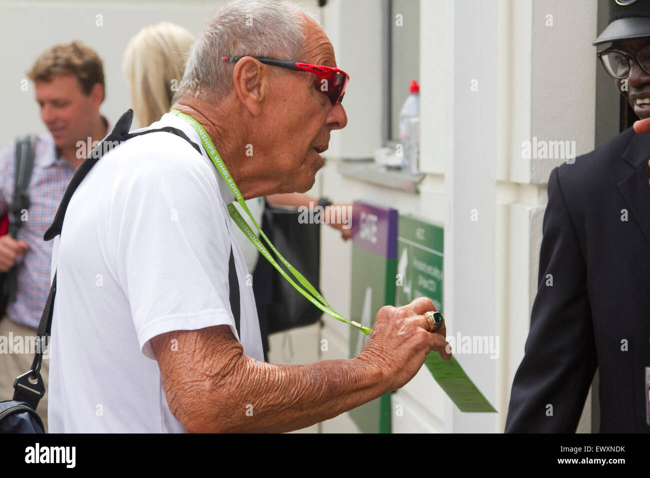 Wimbledon, London, UK. 2nd July, 2015. American tennis coach Nick Bollettieri who was credited for developing many tennis players including Andre Agassi, Jim Courier and many tennis stars arrives at the AELTC on day 4 of the Wimbledon tennis championships Stock Photo