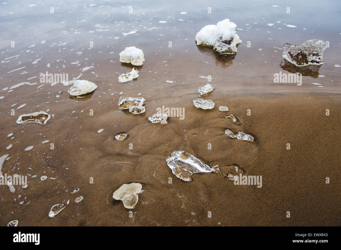 Close up of thawing ice pieces. Conception of serenity. Stock Photo