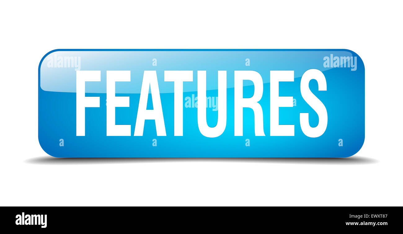 features blue square 3d realistic isolated web button Stock Photo - Alamy