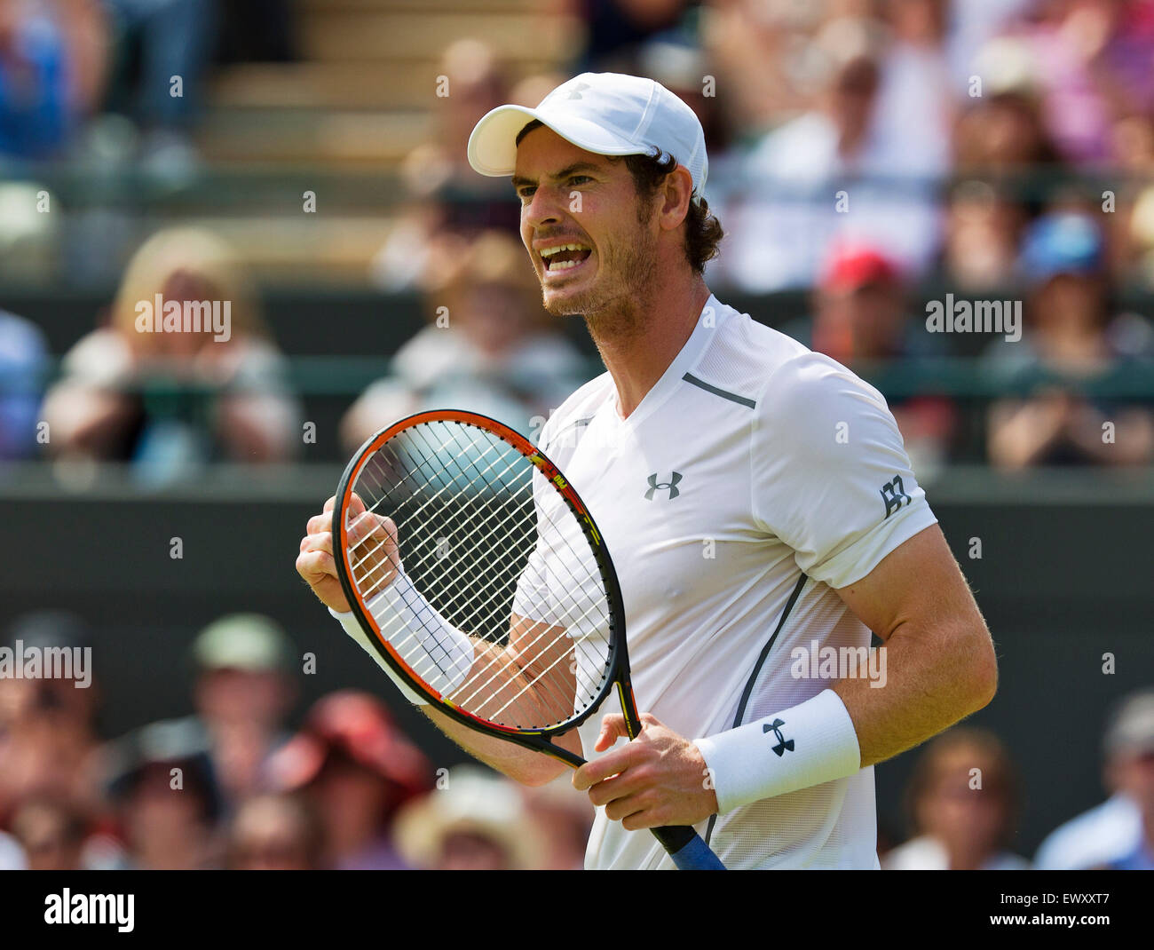 Wimbledon, London, UK. 02nd July, 2015. Tennis, Wimbledon, Andy Murray (GBR) wins his match against Robin Haase (NED) and jubilates  Credit:  Henk Koster/Alamy Live News Stock Photo