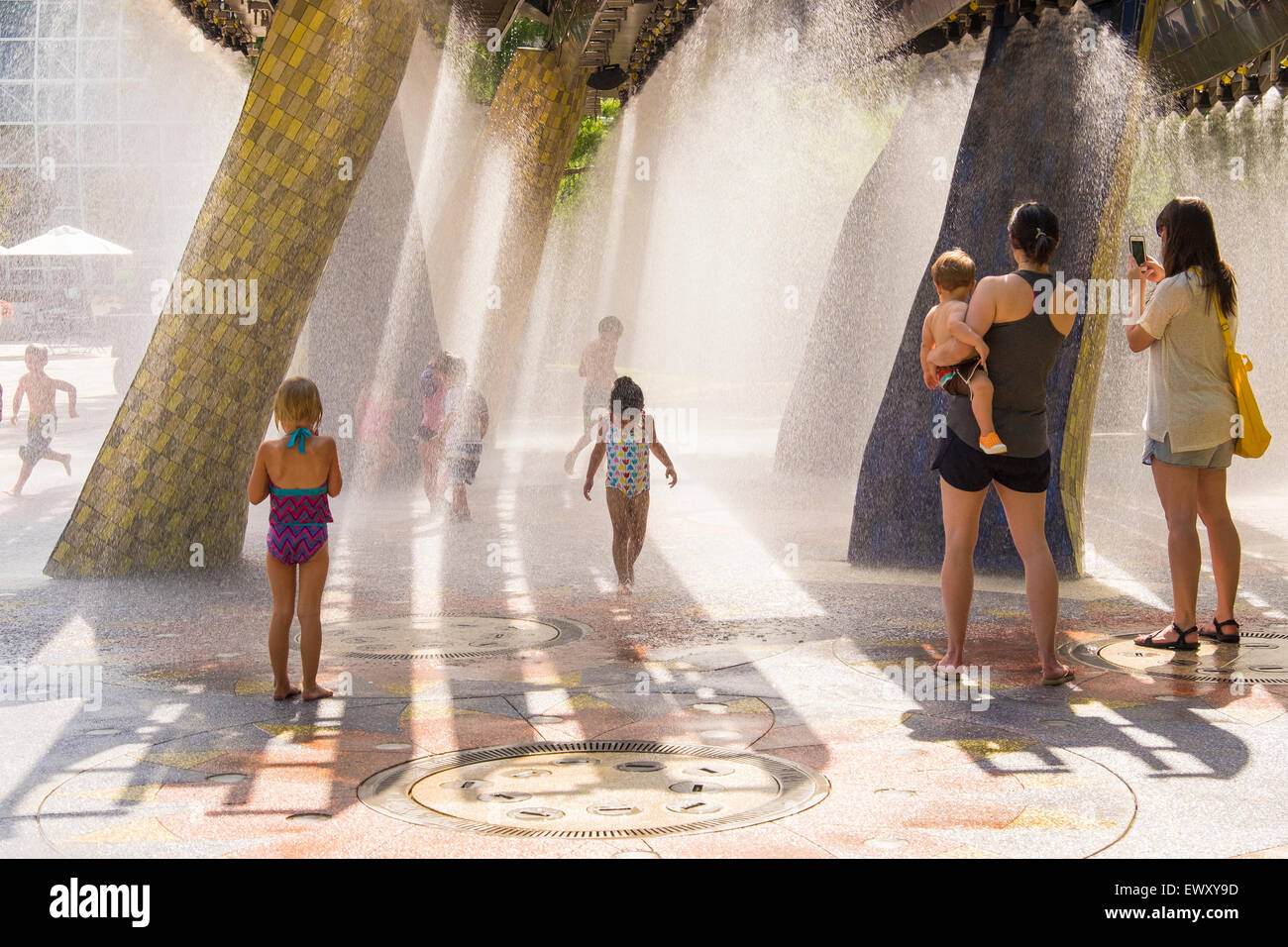 Children play at Thunder park, a splash park in downtown Oklahoma City