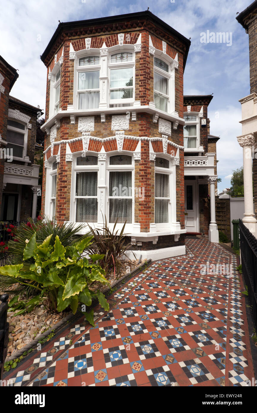 Wonderful Victorian /Edwardian Period House with a beautiful mosaic tiled  path, in Wickham Gardens, Brockley, Lewisham. Stock Photo