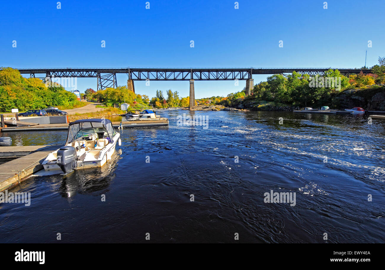 Parry Sound CPR Trestle Bridge, built in 1907 crosses Seguin River, Stock Photo