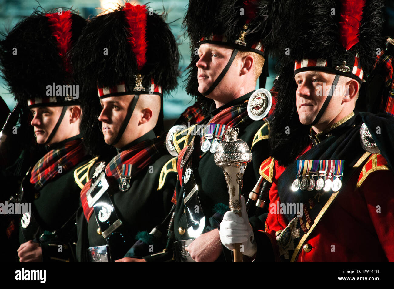 Royal Regiment of Scotland Pipes and Drums at the Edinburgh Royal Military Tattoo Stock Photo