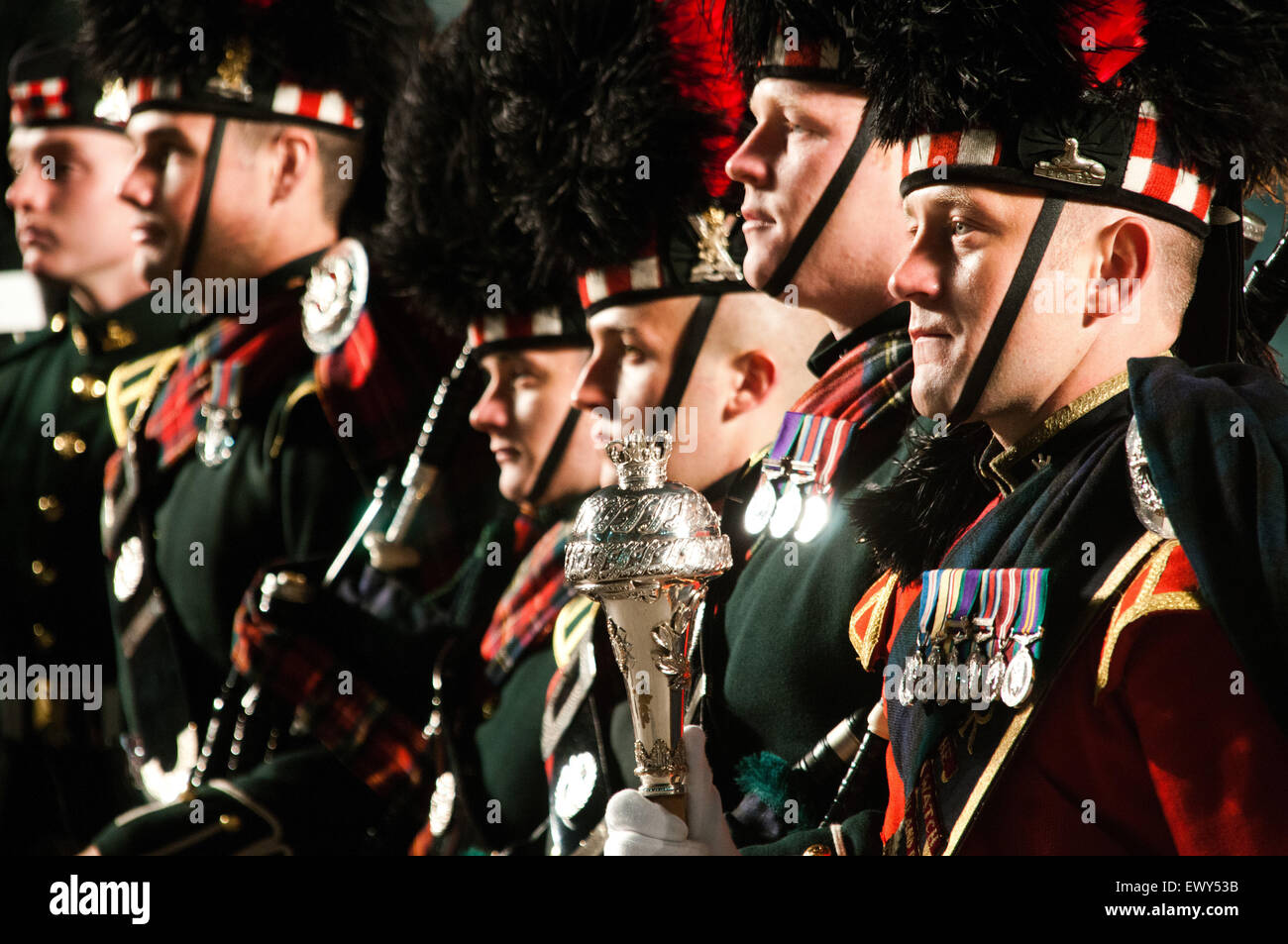 Royal Regiment of Scotland Pipes and Drums at the Edinburgh Royal Military Tattoo Stock Photo