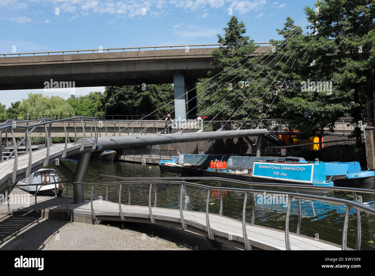General view of bridges crossing the Grand Union Canal at the Paddington Basin, London, UK Stock Photo