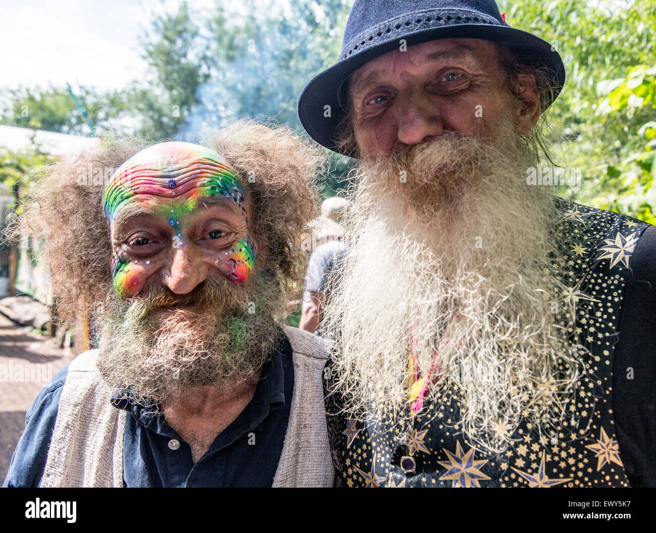 Old Hippies with Beards Glastonbury Festival UK Stock Photo