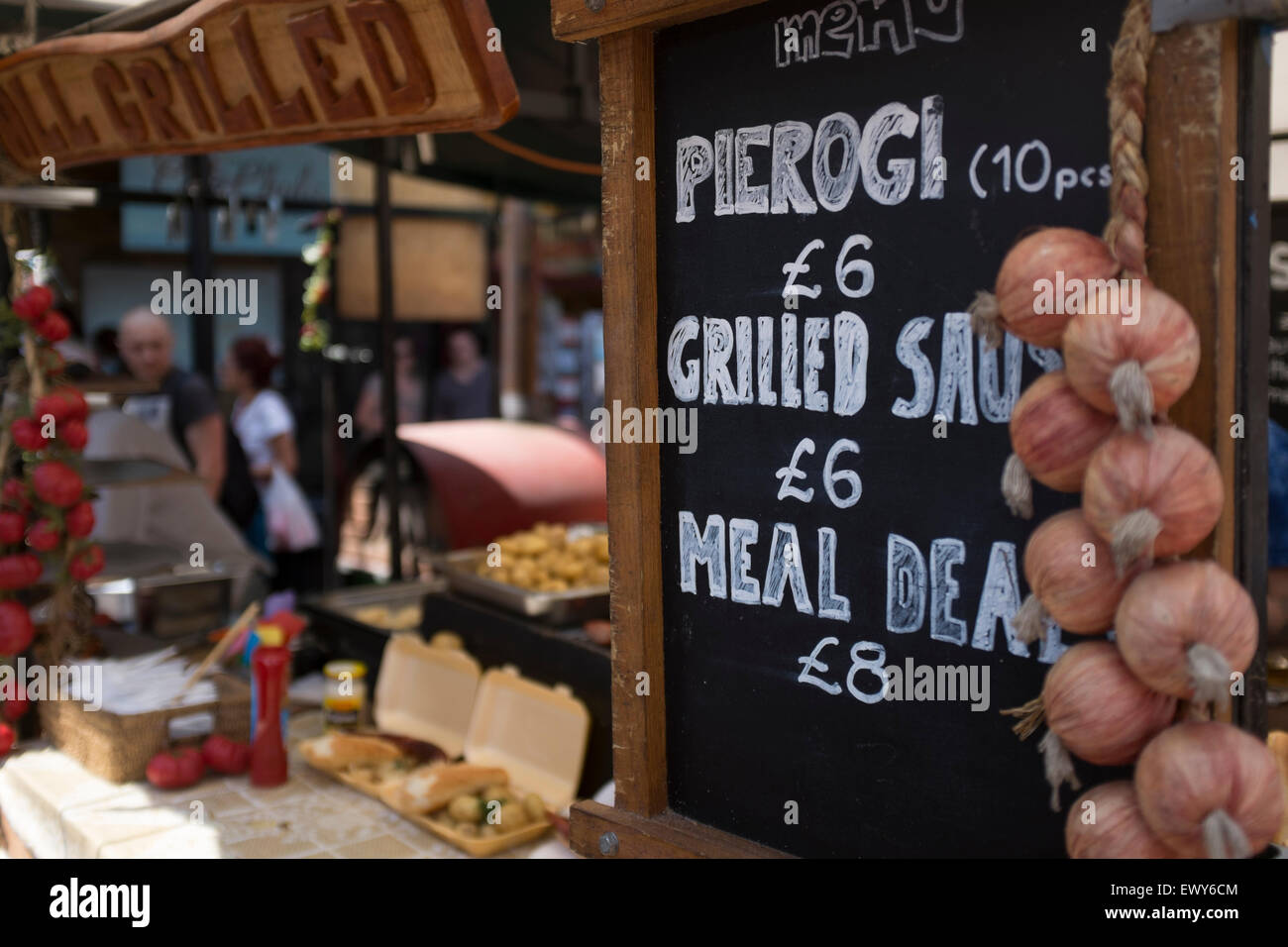 General view images of Camden Lock's food market. Stock Photo