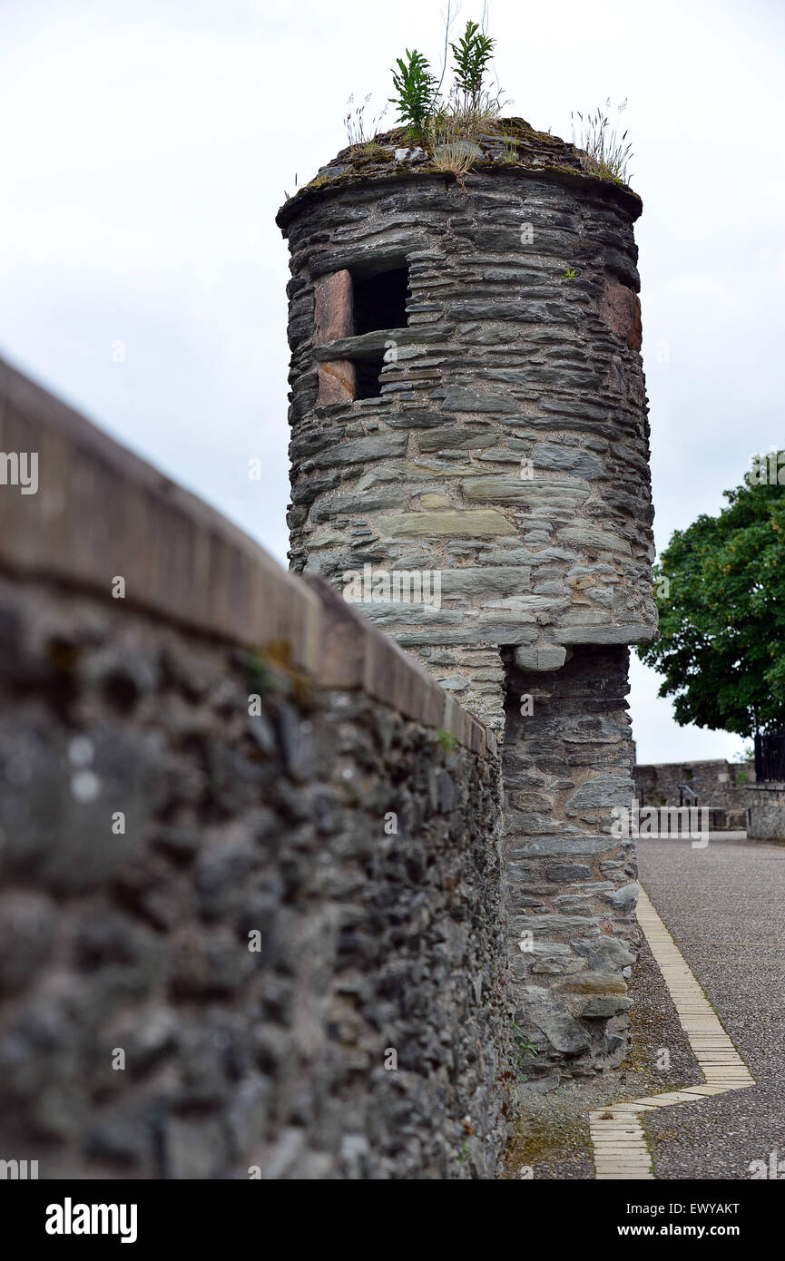 A turret on the 17th century Derry Walls, Londonderry, Northern Ireland Stock Photo