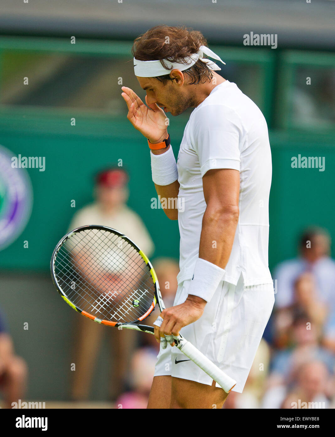 Wimbledon, London, UK. 02nd July, 2015. Tennis, Wimbledon, Rafael Nadal (ESP) shows his frustration in his match against Dustin Brown (GER) Credit:  Henk Koster/Alamy Live News Stock Photo