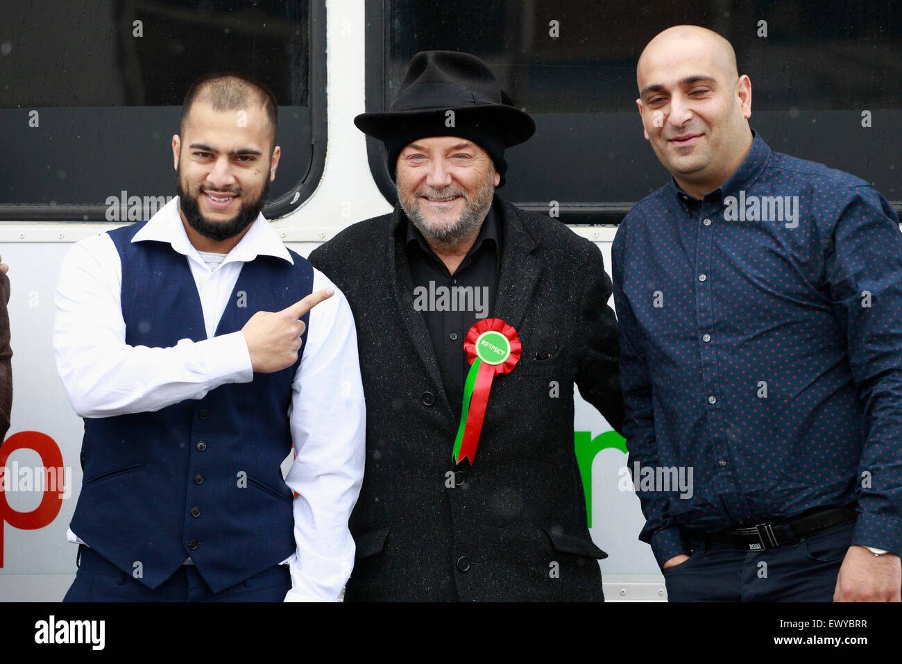 George Galloway campaigning in Bradford West, on General Election Day 2015. Stock Photo