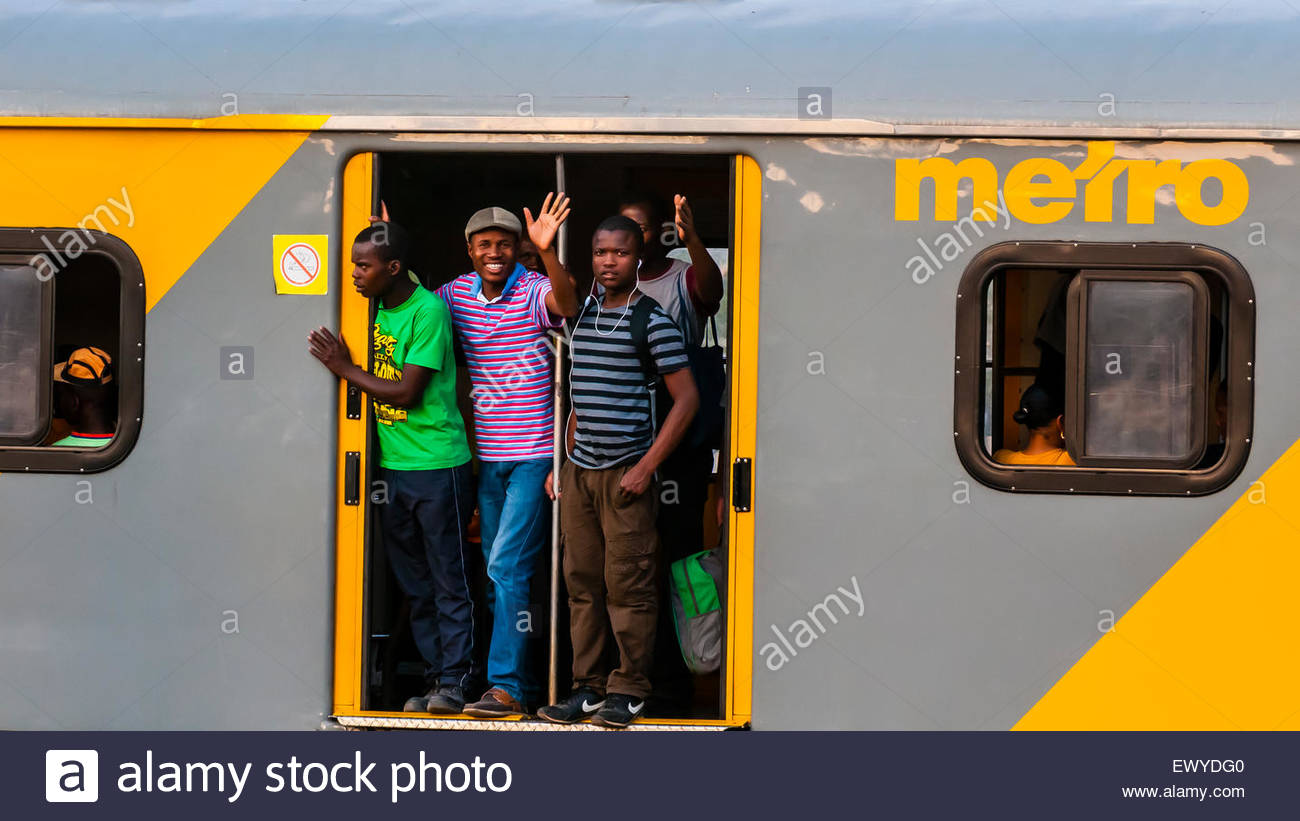 Commuters riding Metrorail train between Pretoria and Johannesburg