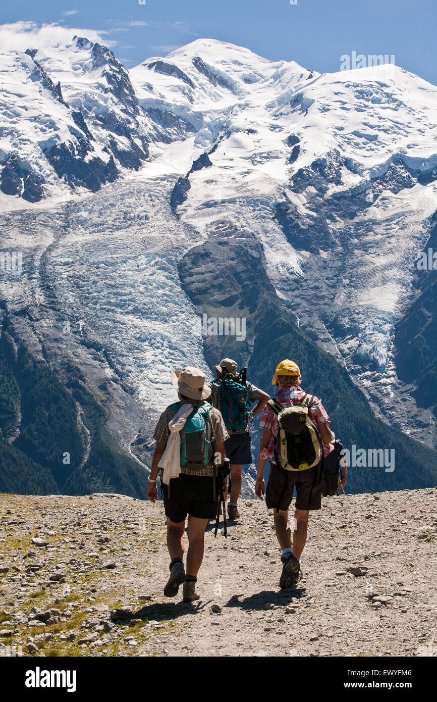 Summer hiking above Chamonix-Mont Blanc valley, France. Mont Blanc ...