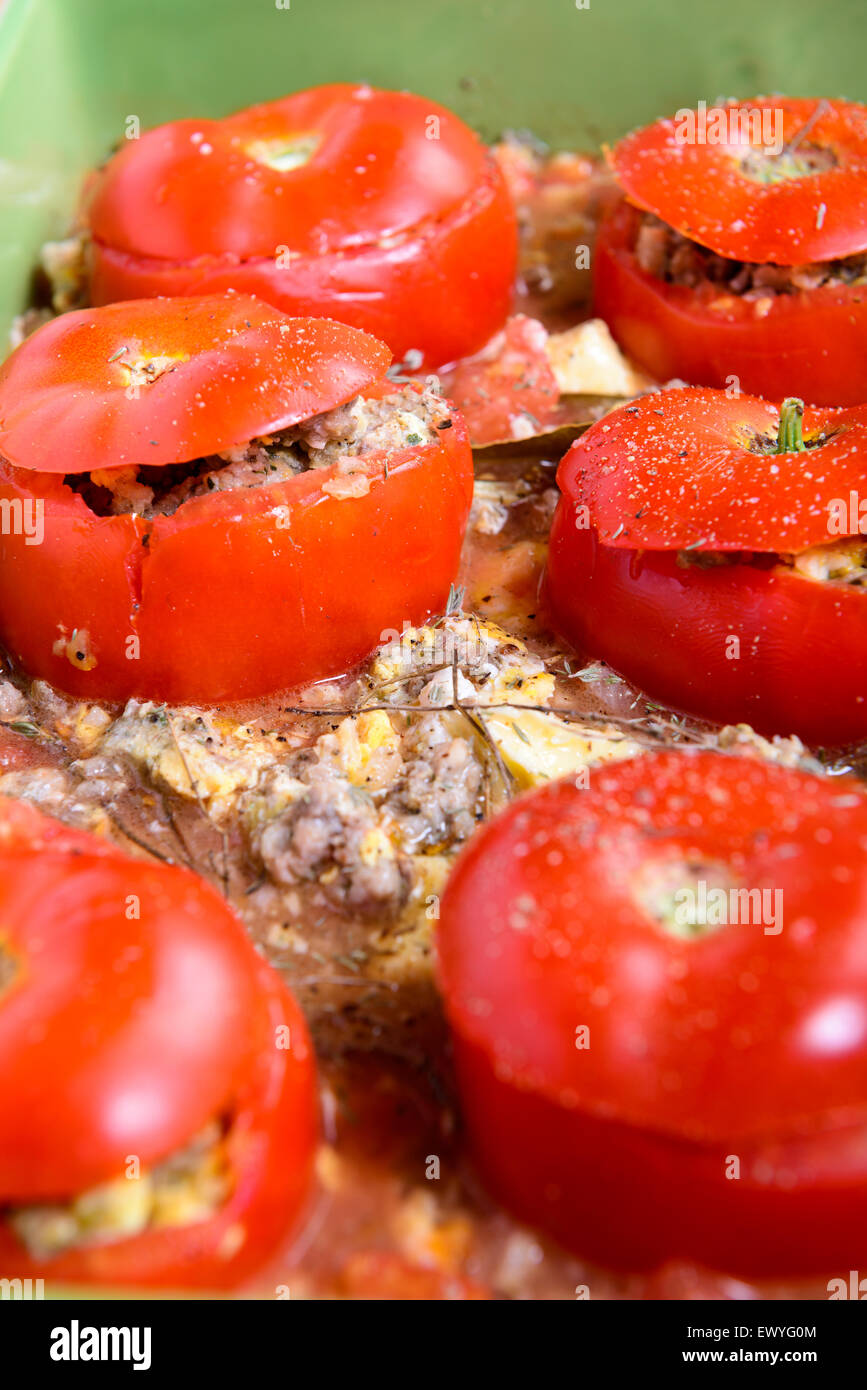 close-up stuffed tomatoes Stock Photo