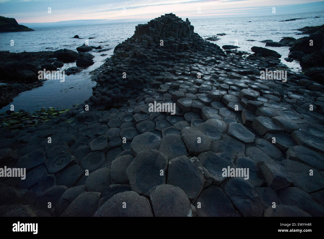 Rocking chair at the Giant's Causeway stepping stones in Northern Ireland. Stock Photo