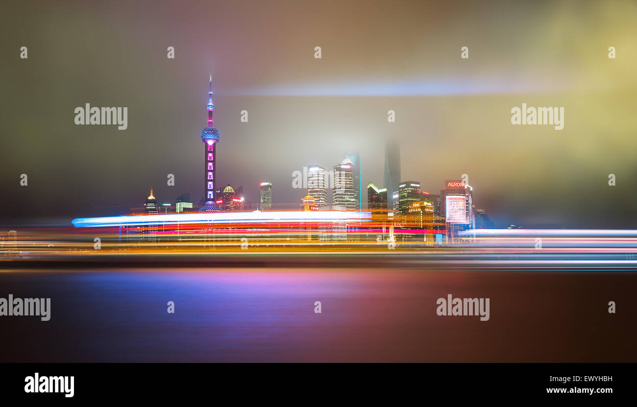Light trails in Pudong, Shanghai, China Stock Photo