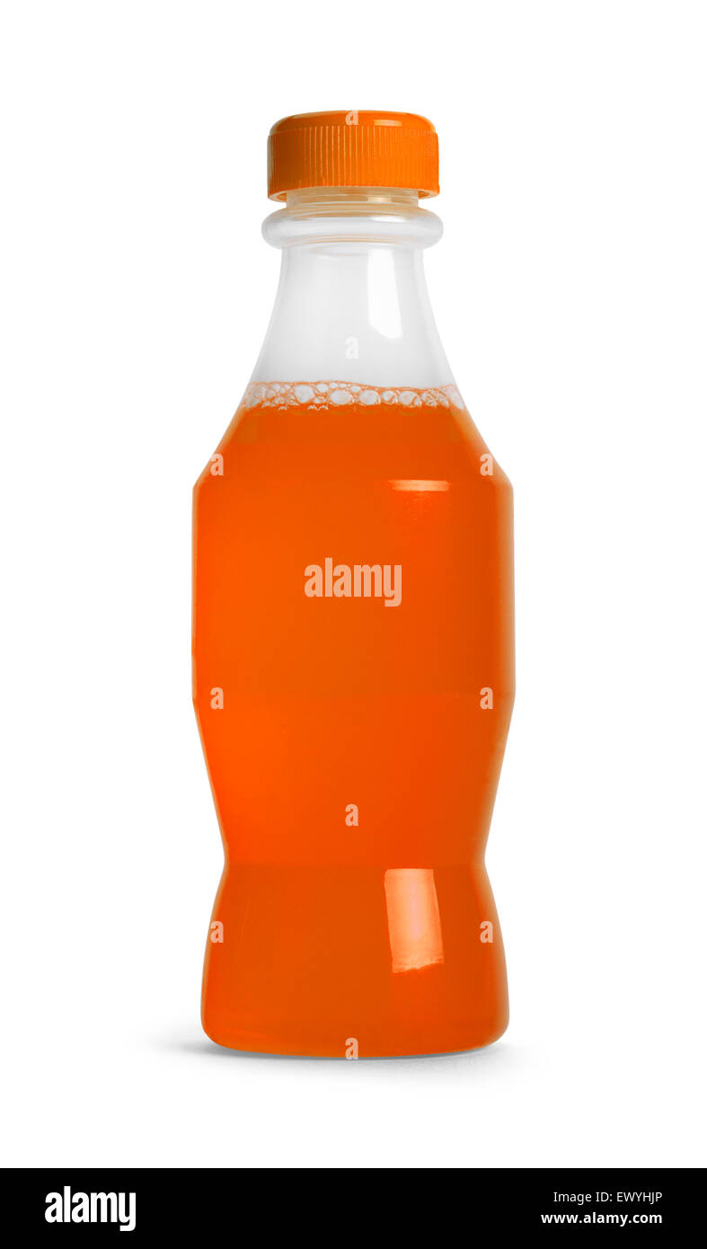 Pop Bottle with Orange Drink Isolated on White Background. Stock Photo