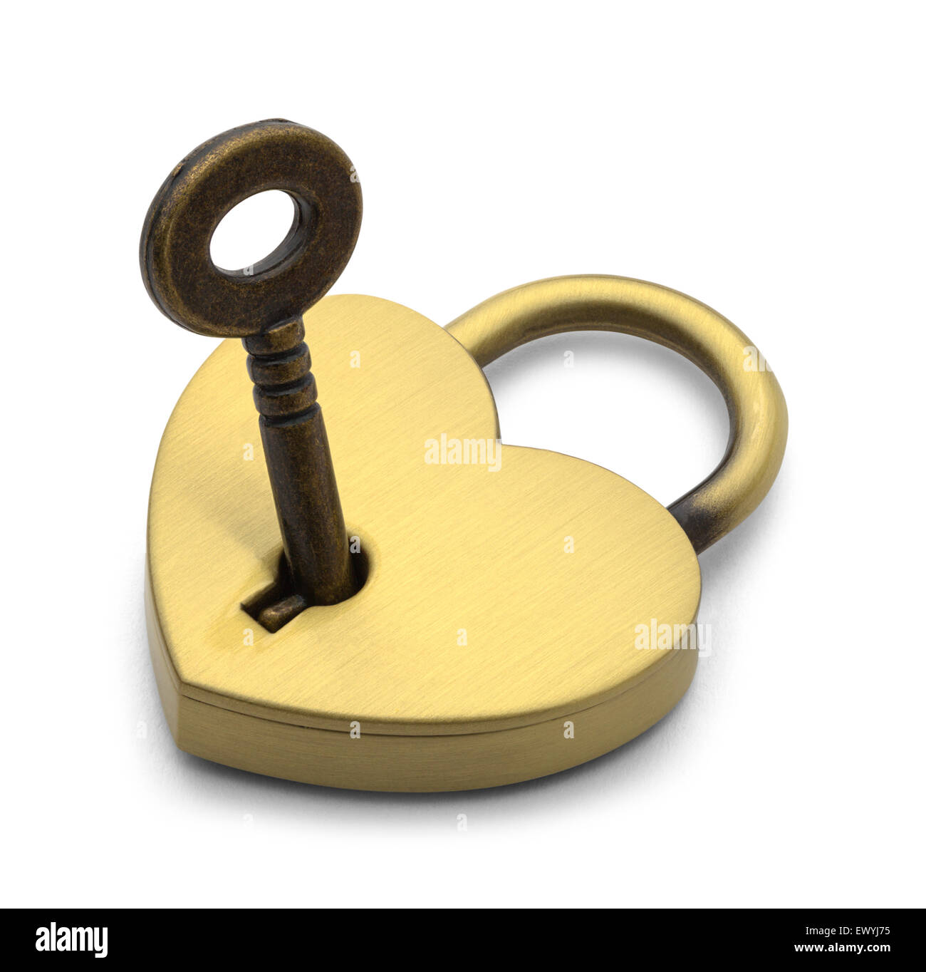 Brass Heart with Key Isolated on White Background Stock Photo - Alamy