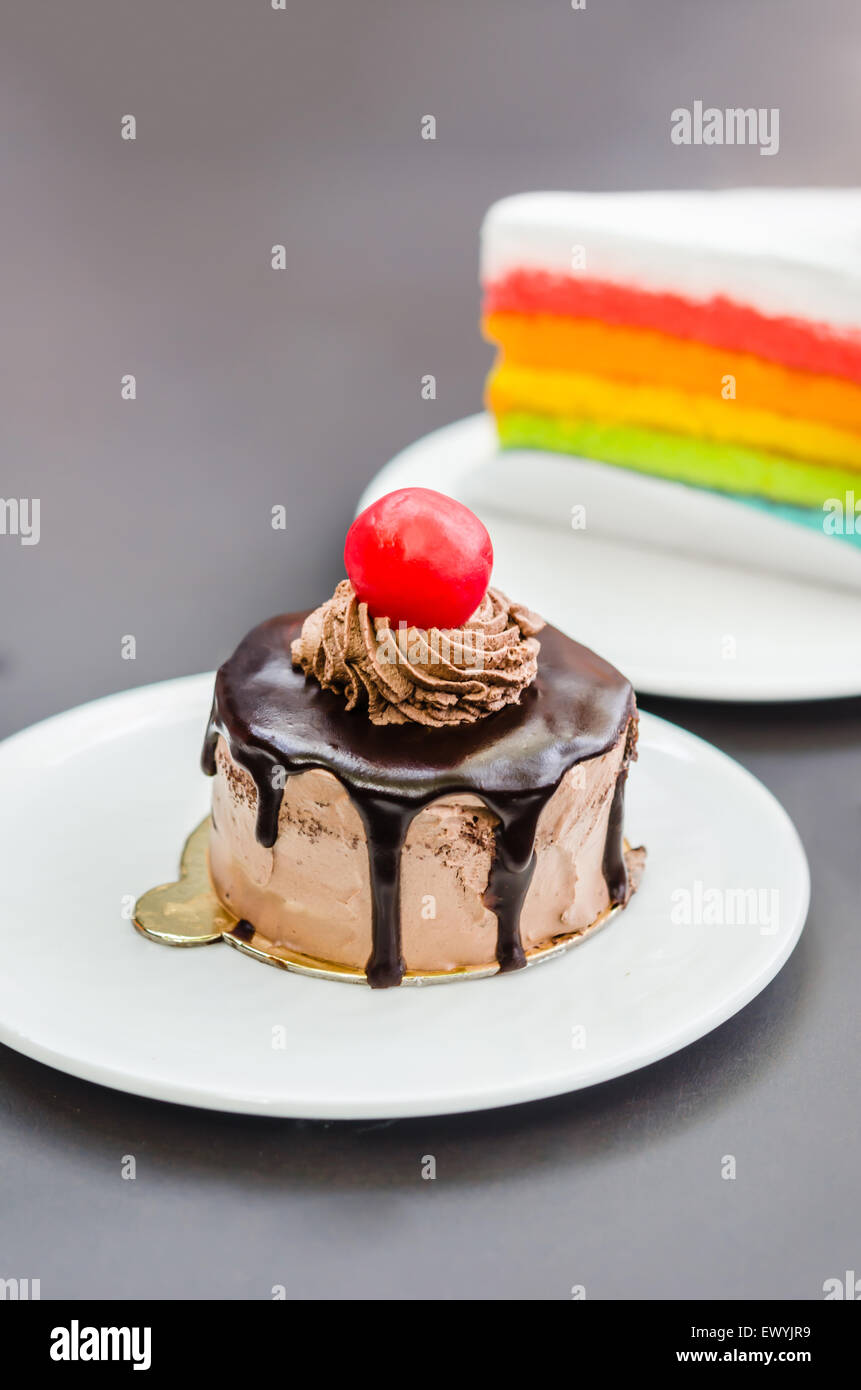 Dessert - Chocolate Cake with red berry on top Stock Photo