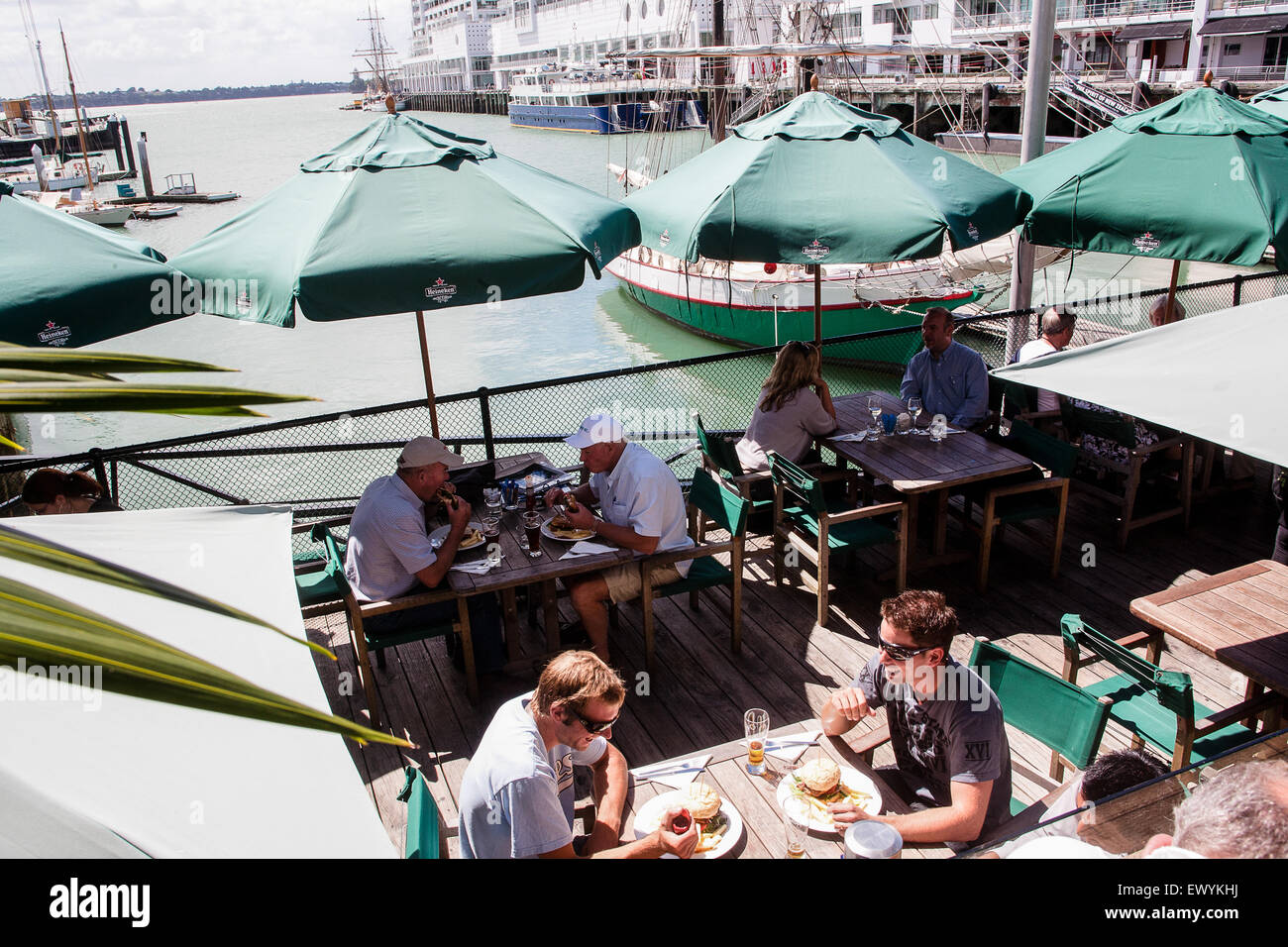 Having a meal at Auckland Harbour,Auckland,New Zealand Stock Photo