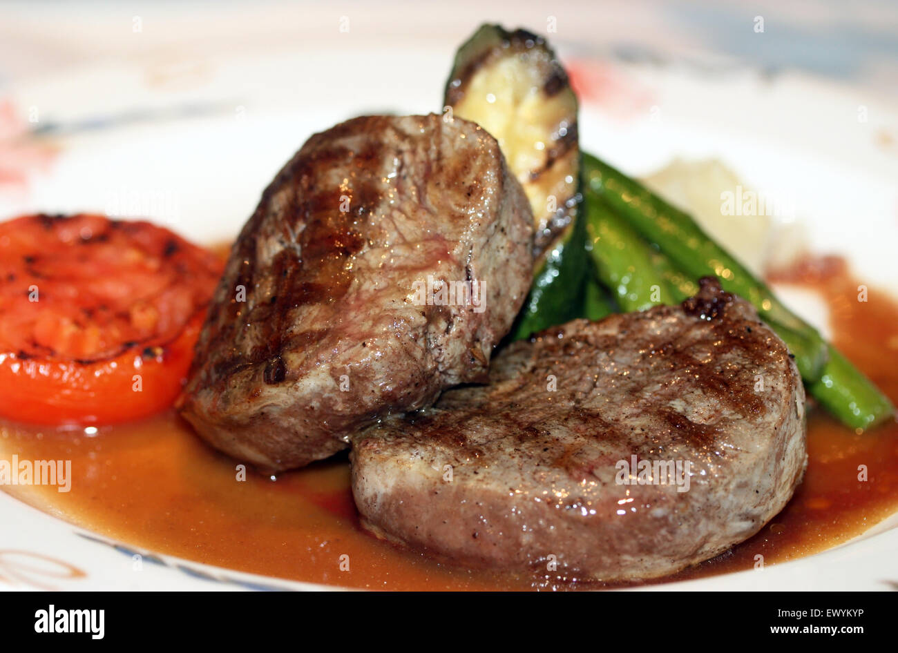 Delicious grilled fillet mignon at the restaurant Stock Photo