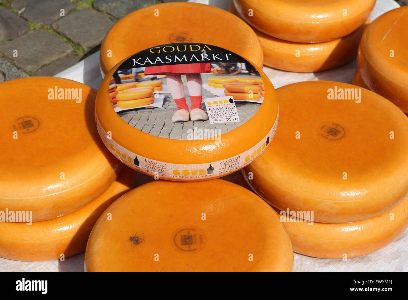 Wheels Of Cheese For Sale At Gouda Cheese Market In Gouda The