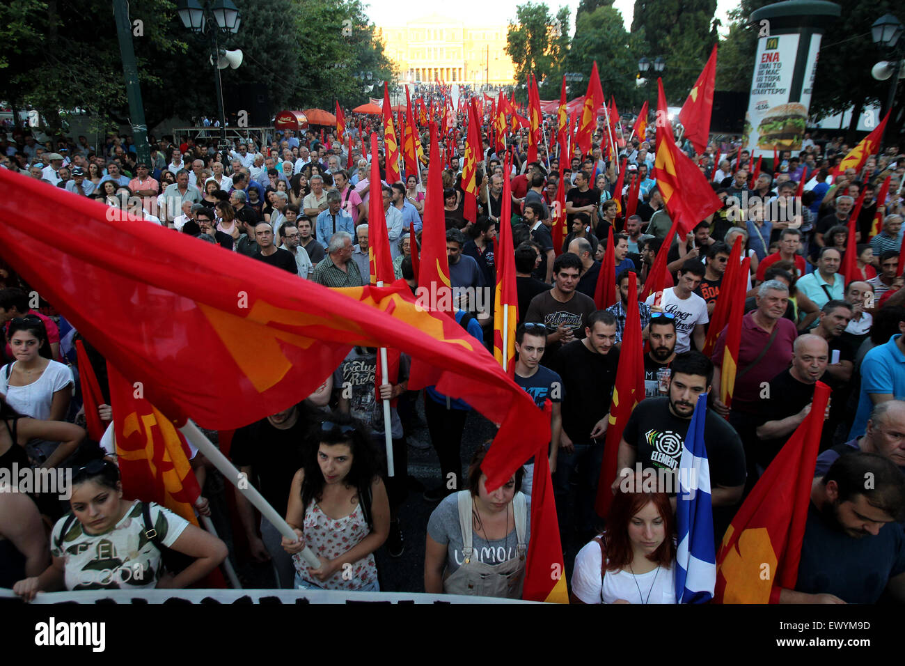 Athens, Greece. 2nd July, 2015. Members of Greek Communist Party take