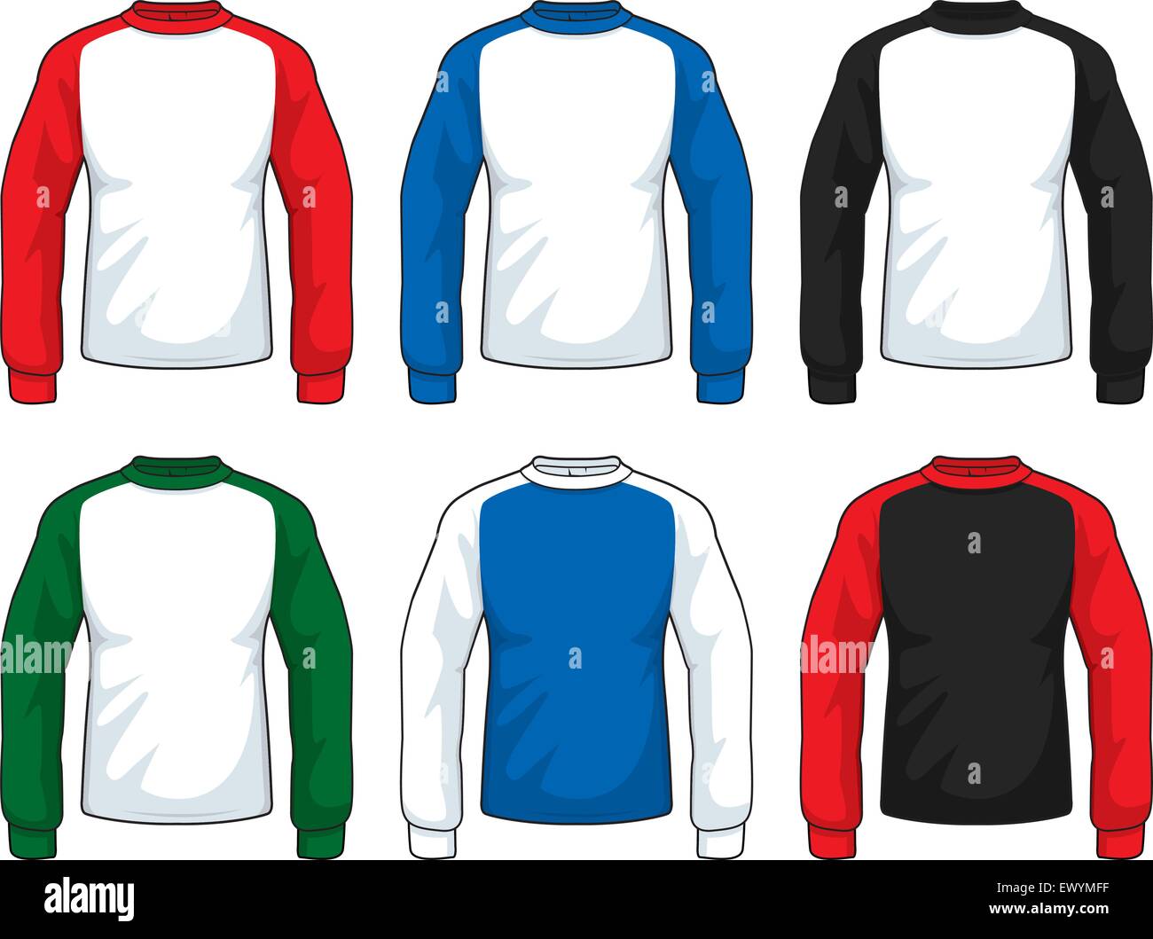 A variety of different colored long sleeve shirts. Stock Vector