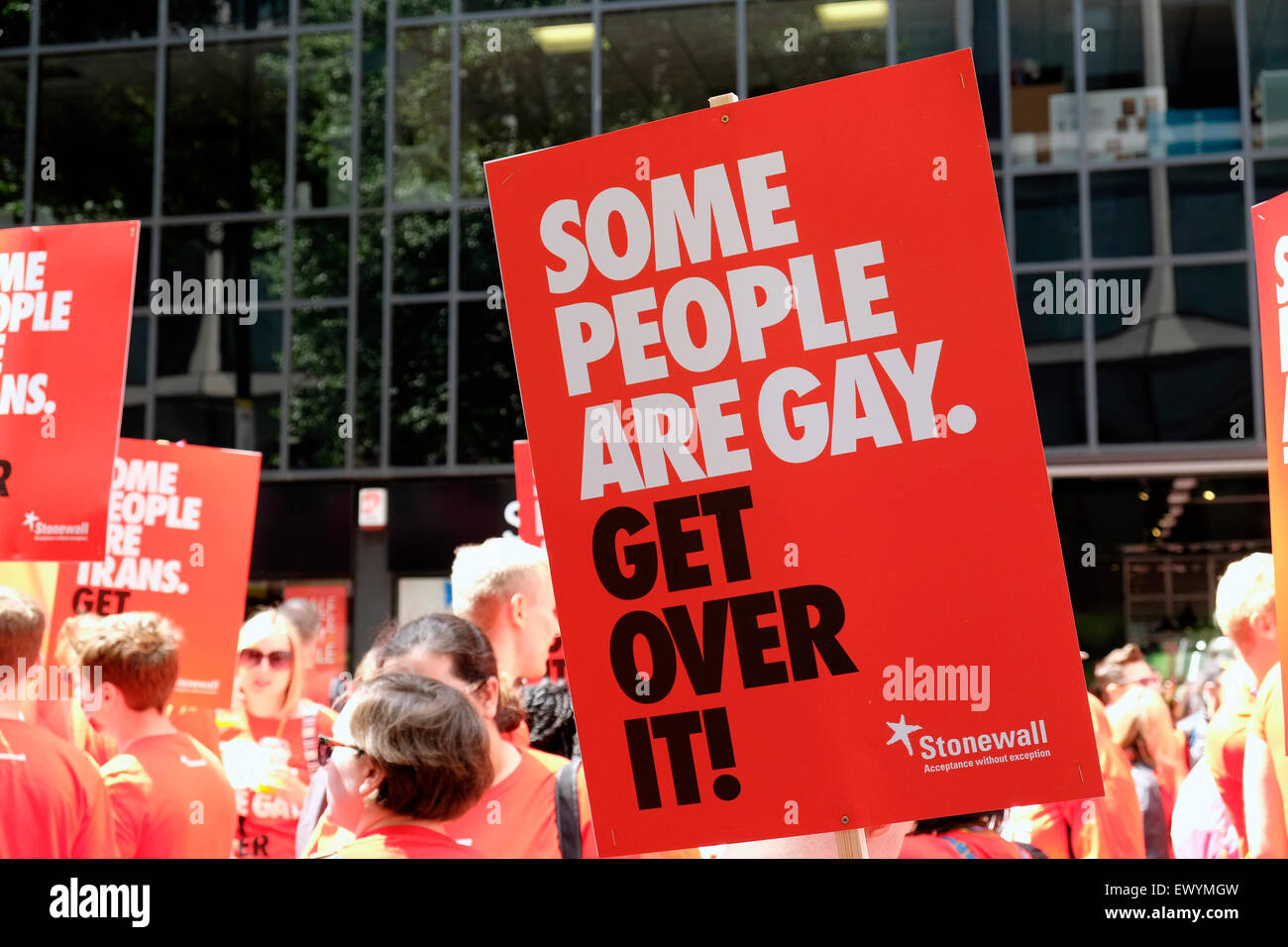 A banner reading “ some people are gay, get over it” Stock Photo