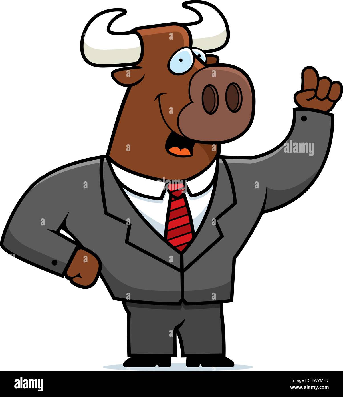 A happy cartoon bull businessman with an idea. Stock Vector
