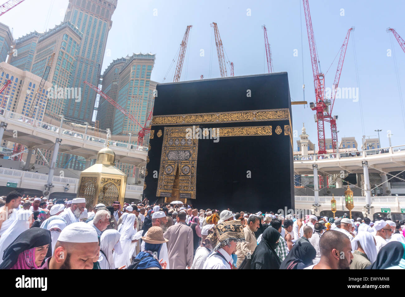 MECCA, SAUDI ARABIA- MAR 14, 2015 : kaaba and the kiswah (cloth that covers the kaaba) at Masjidil Haram Stock Photo