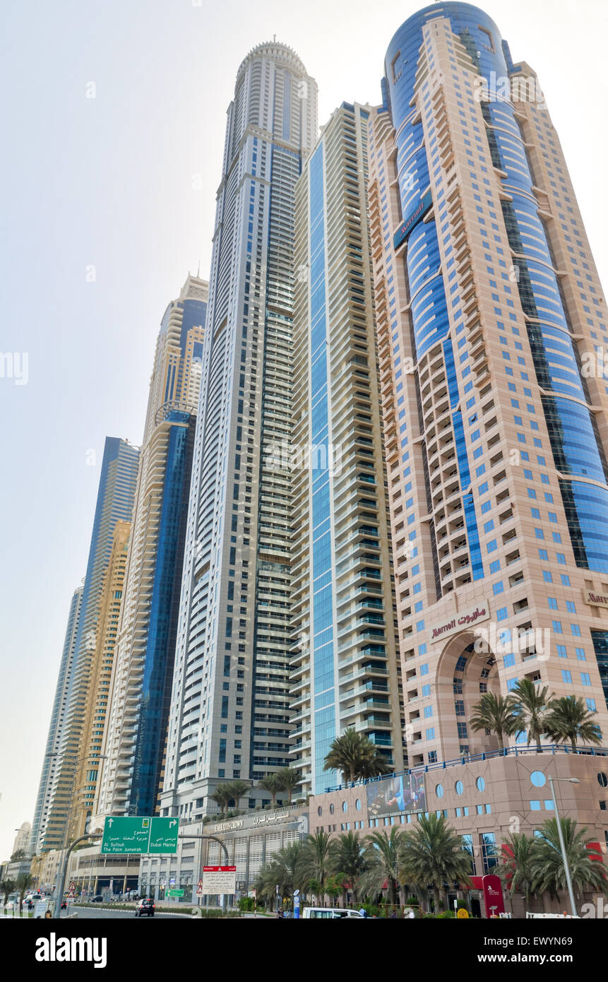 The tallest block in the world - Dubai Marina, UAE, with several skyscrapers averaging 400 m high Stock Photo