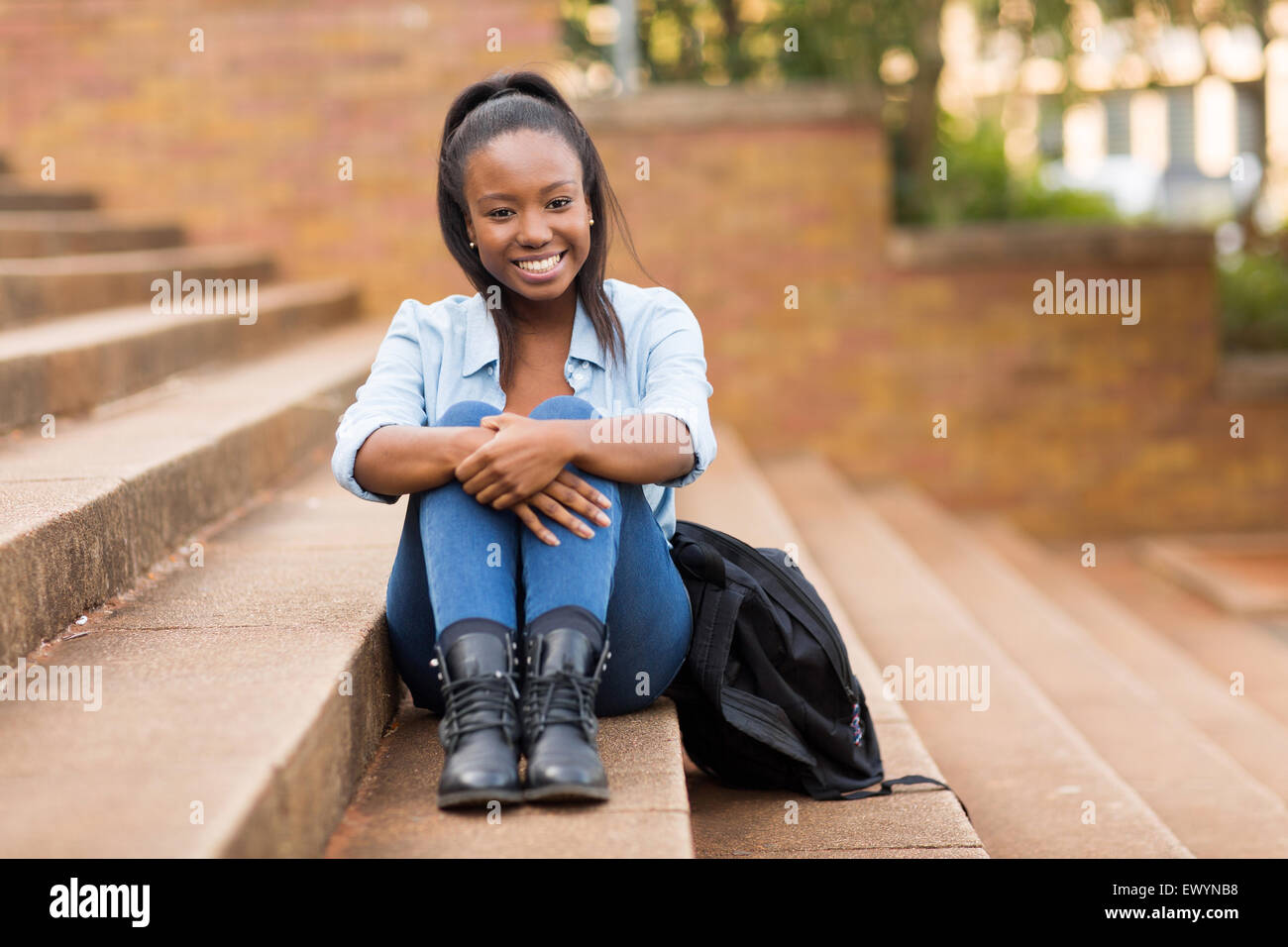 carefree pretty African college girl outdoors on campus Stock Photo - Alamy