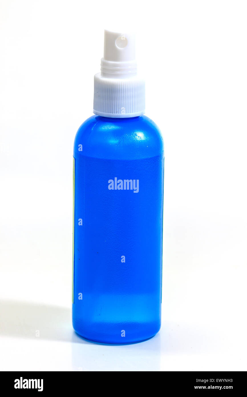Blue plastic spray bottle isolated on white background Stock Photo - Alamy