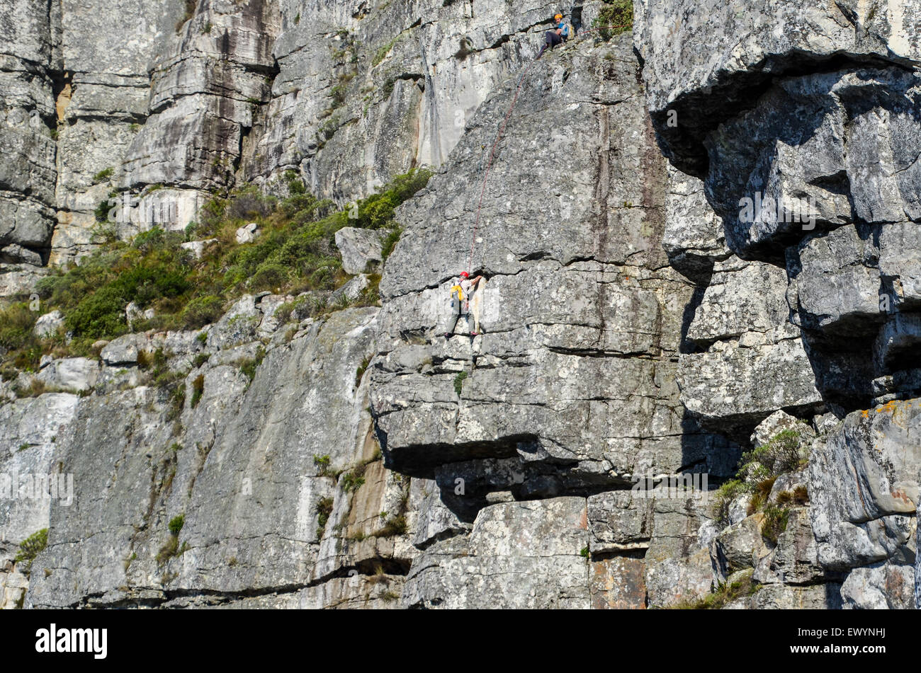 Rock climber on Table Mountain, Cape Town Stock Photo