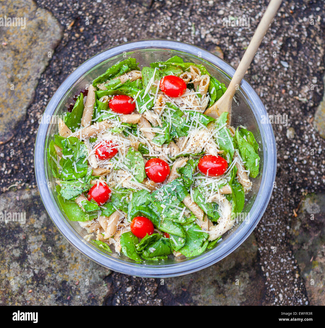 Large bowl of chicken pasta caesar salad Stock Photo Alamy
