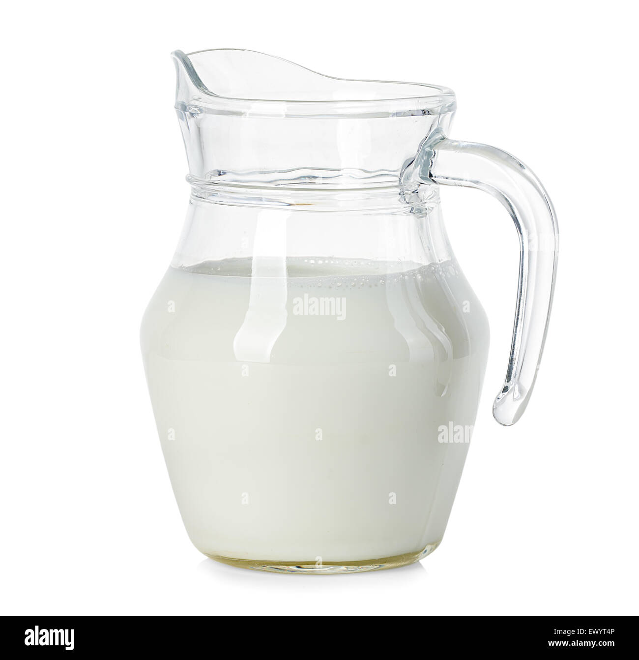 Glass jug of fresh milk isolated on white background Stock Photo