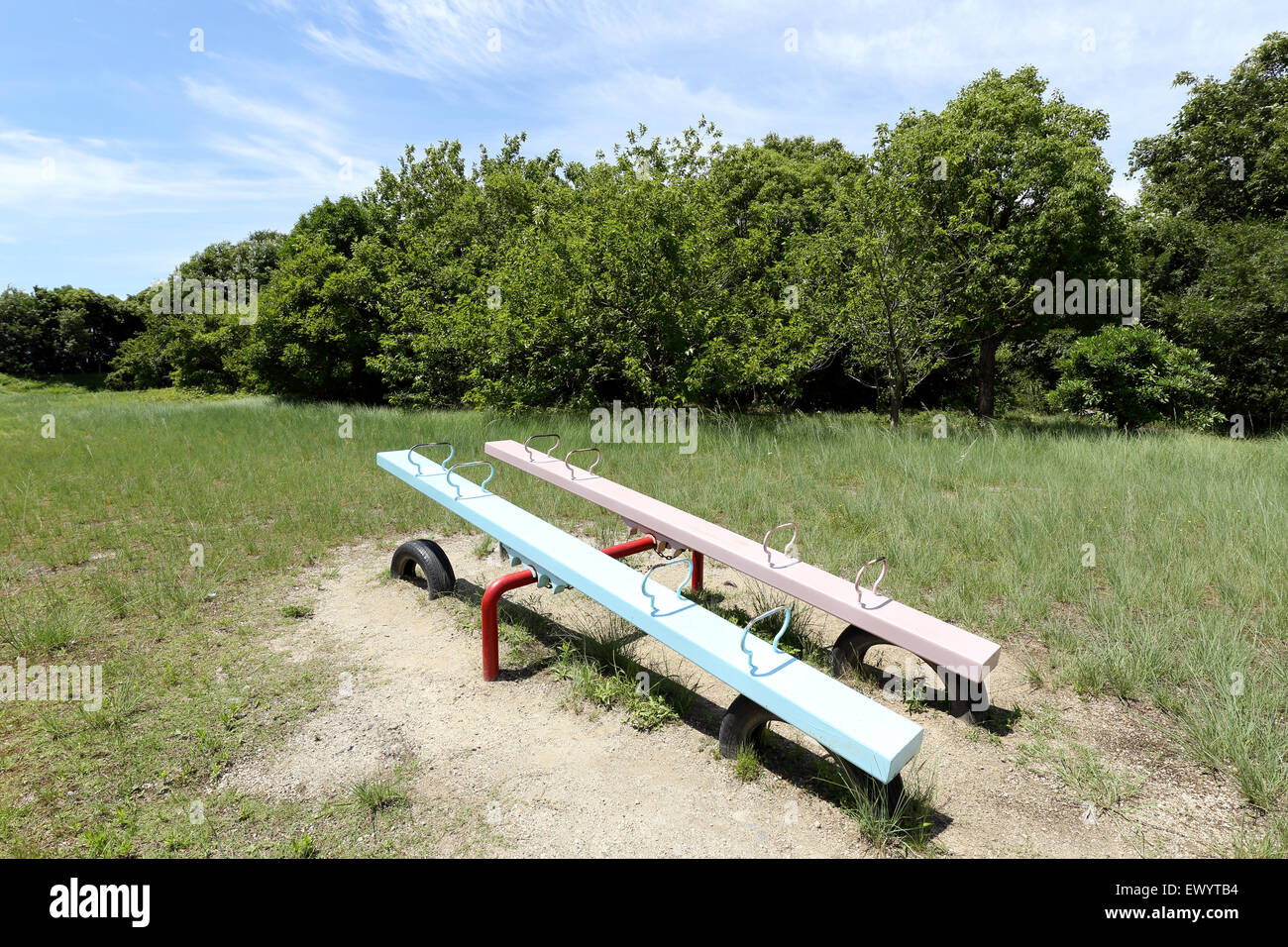 Empty seesaw in a park Stock Photo