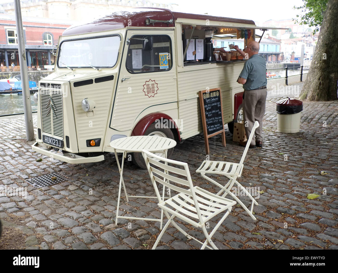 Old French Citroen H van converted into a coffee bar in Bristol. July 2015 Stock Photo