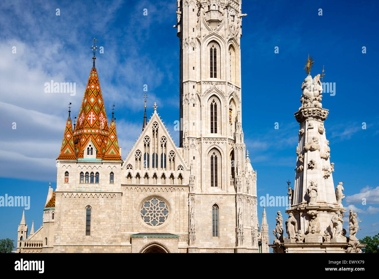 Matthias Church and Trinity column, Budapest, Hungary, Europe Stock Photo