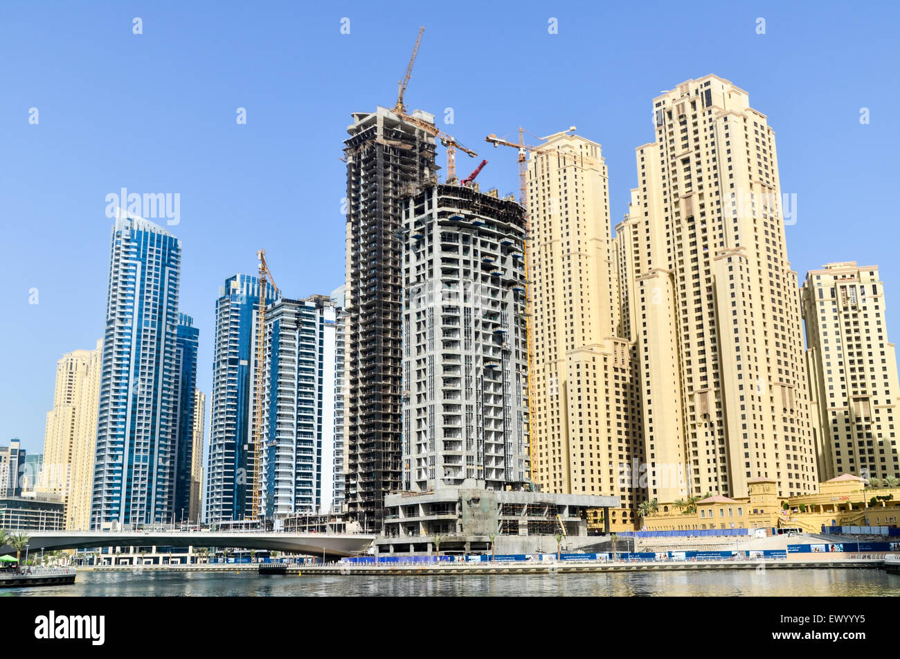 Construction of new towers, high rise residential buildings, and hotels of the Dubai Marina, United Arab Emirates Stock Photo