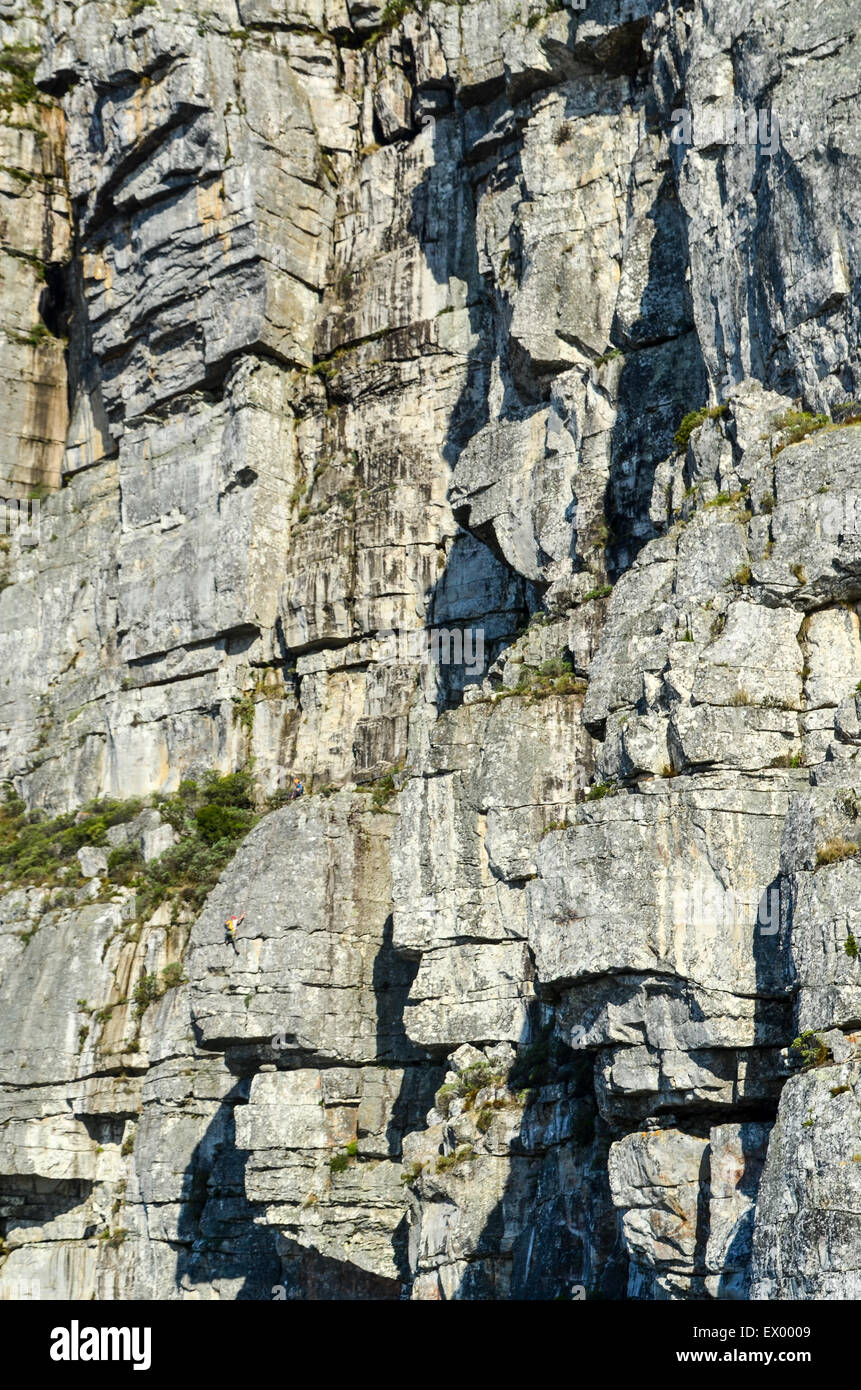 Rock climber on Table Mountain, Cape Town Stock Photo