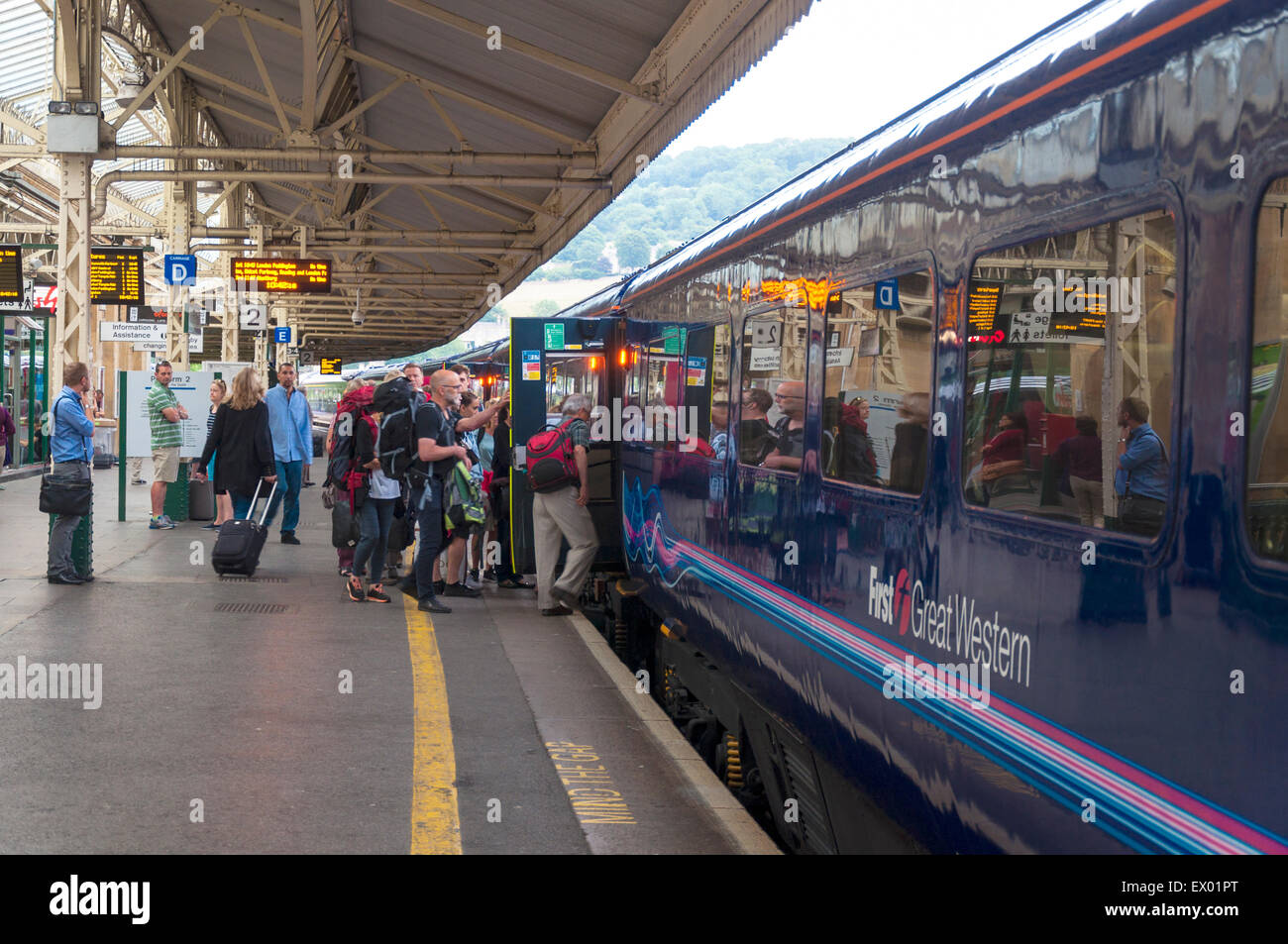 Passengers board a First Great Western train at Bath Spa railway
