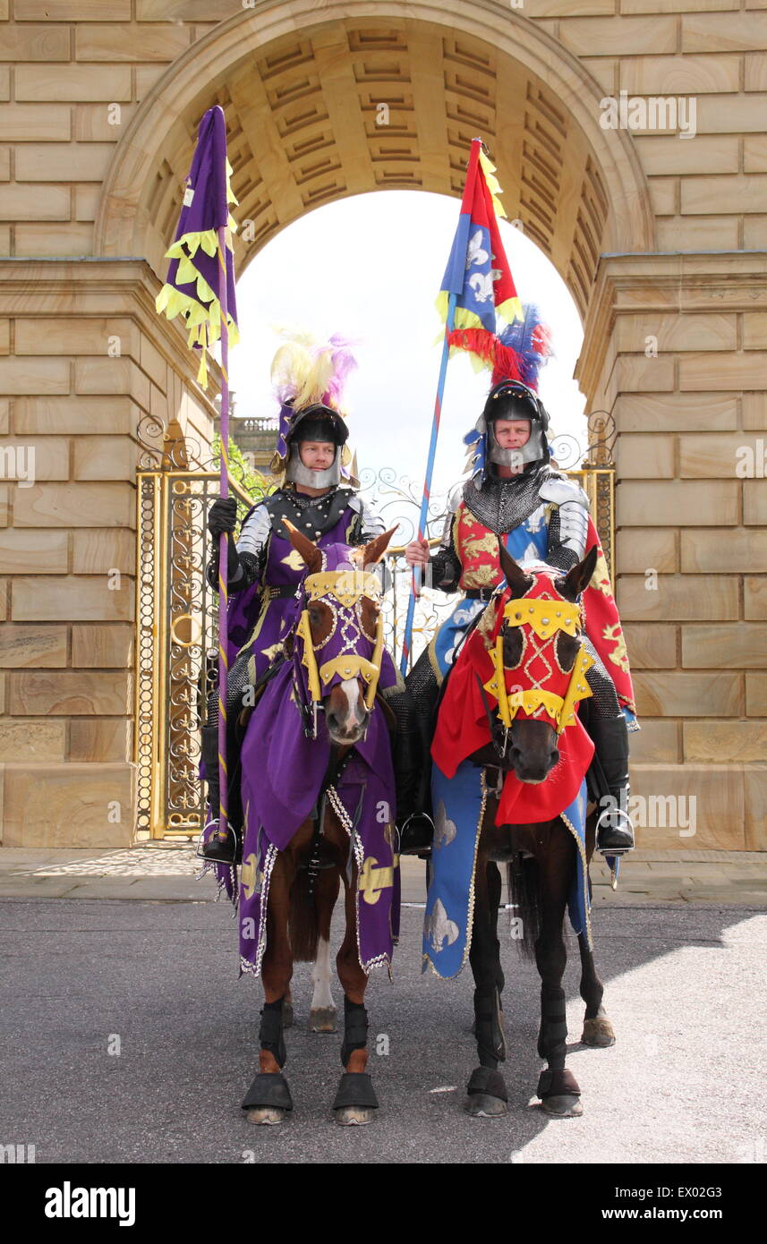 Members of the Knights of Arkley at the gates of Chatsworth House at Chatsworth Country Fair, Peak District Derbyshire England Stock Photo