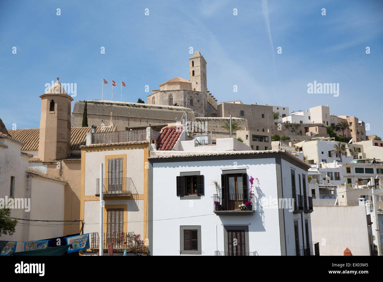View of historic hillside building in old town, Ibiza, Spain Stock Photo