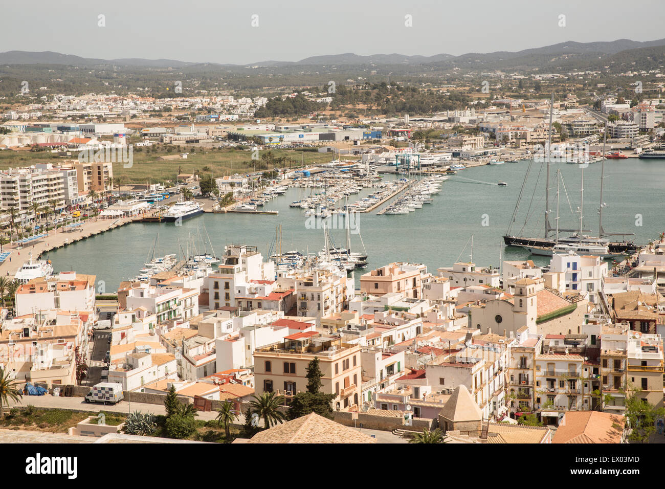 View of old town and harbor, Ibiza, Spain Stock Photo