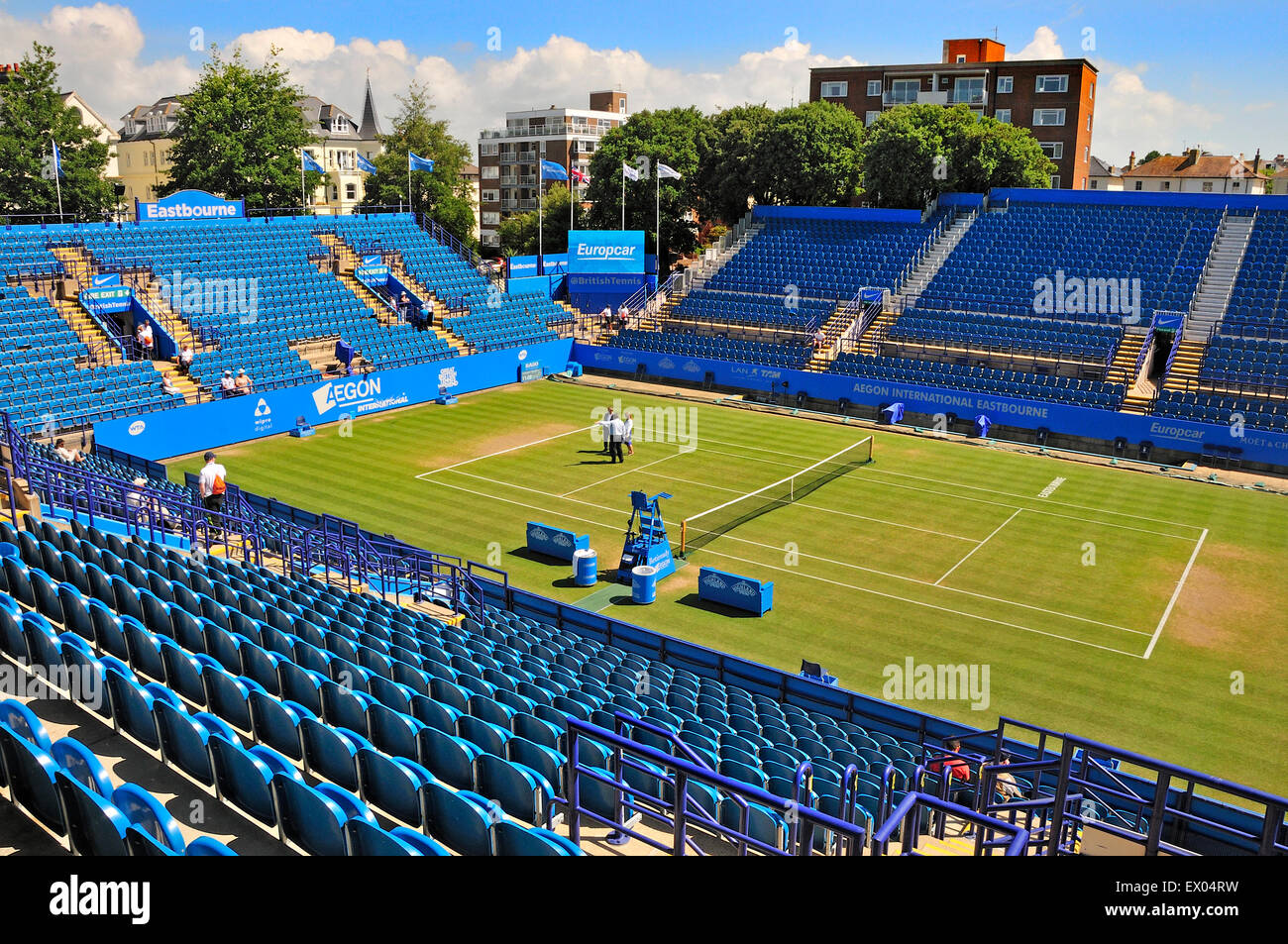 Aegon International tennis at Devonshire Park, Eastbourne. Empty centre court before play on the final day, 2015 Stock Photo