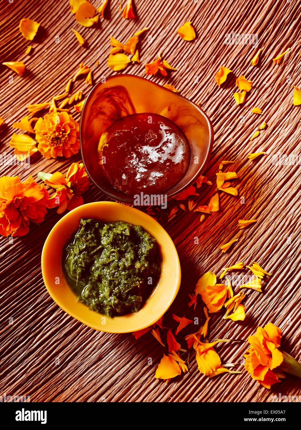 Still life with bowls of Goan chutney and pickle Stock Photo Alamy
