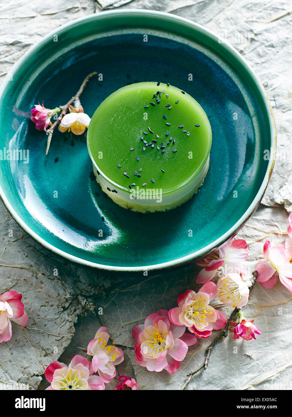 Still life with bowl of Japanese green tea cheesecake Stock Photo Alamy